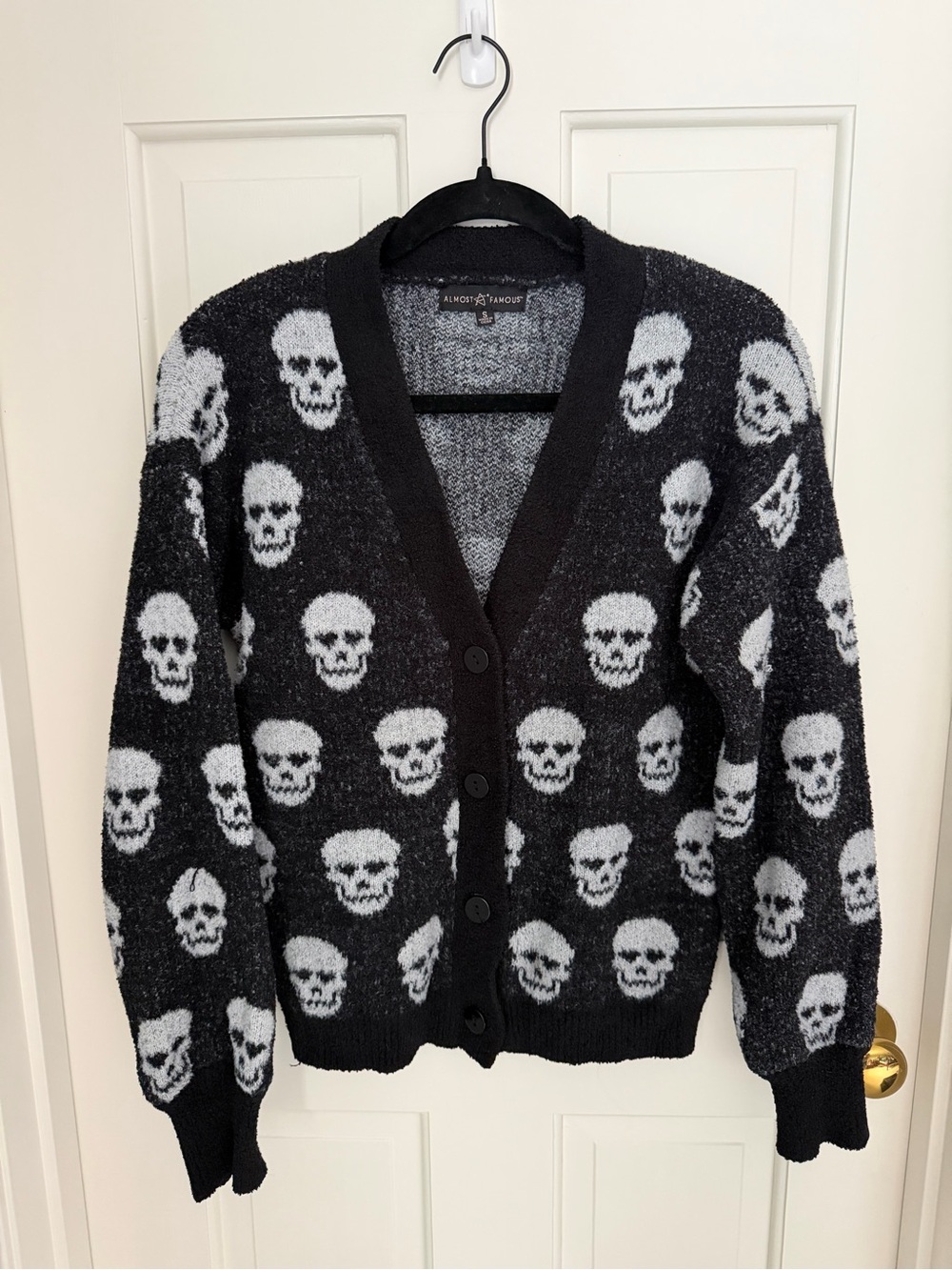 Almost Famous Black & White Skull Cardigan Sweater